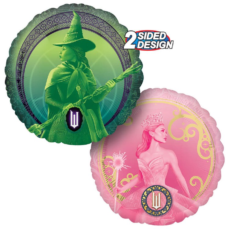Wicked, Glinda &amp; Elphaba Double Sided Round Shape • Standard Size 17" Mylar Helium Balloon
