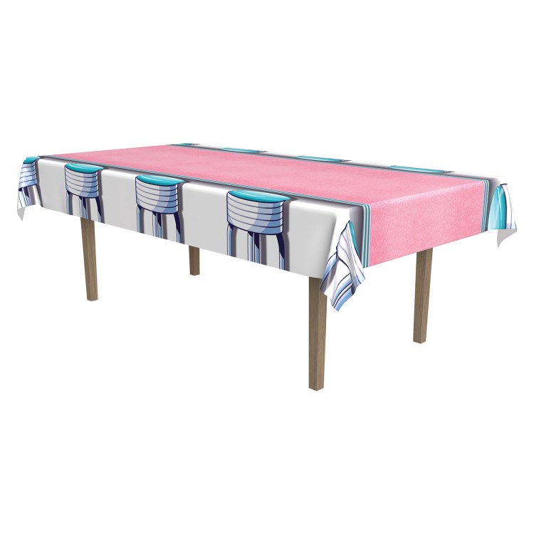 50's Soda Shop Stools Plastic Tablecover