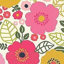 Coral Floral Beverage Napkins ~ 16 Count