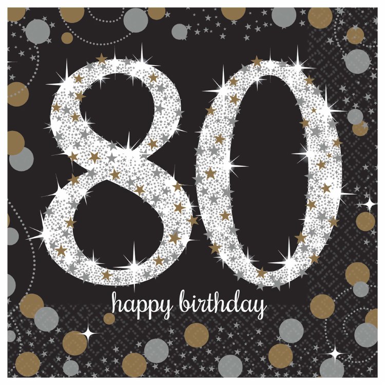 Sparkling 80th Beverage Napkin 16ct