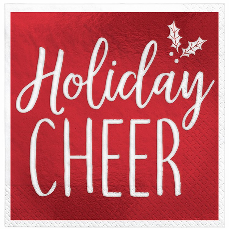 Holiday Cheer Foil Beverage Napkins ~ 16 Pack