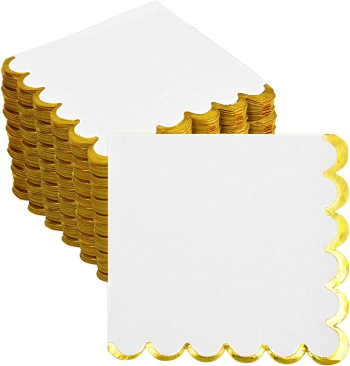 Napkins LN White/GD scallop