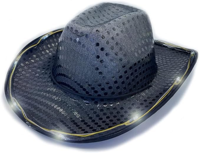 Hat Cowboy Black Sequin LED