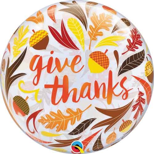 Give Thanks • Jr. Jumbo 22" Clear Plastic Bubble Helium Balloon