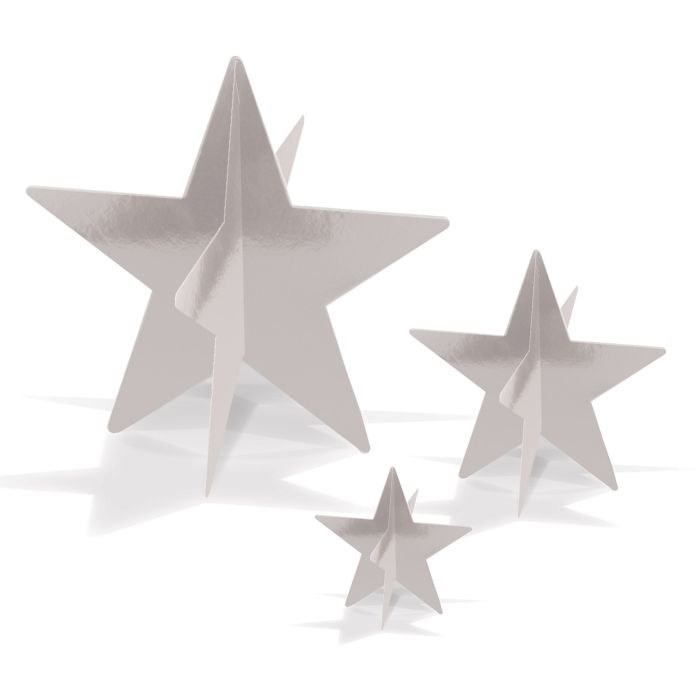 Star 3D Centerpiece Silver 3pk