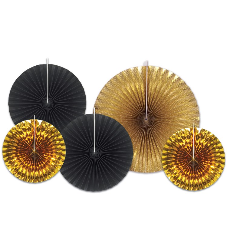 Fans Decorative Blk/G Foil 5pk