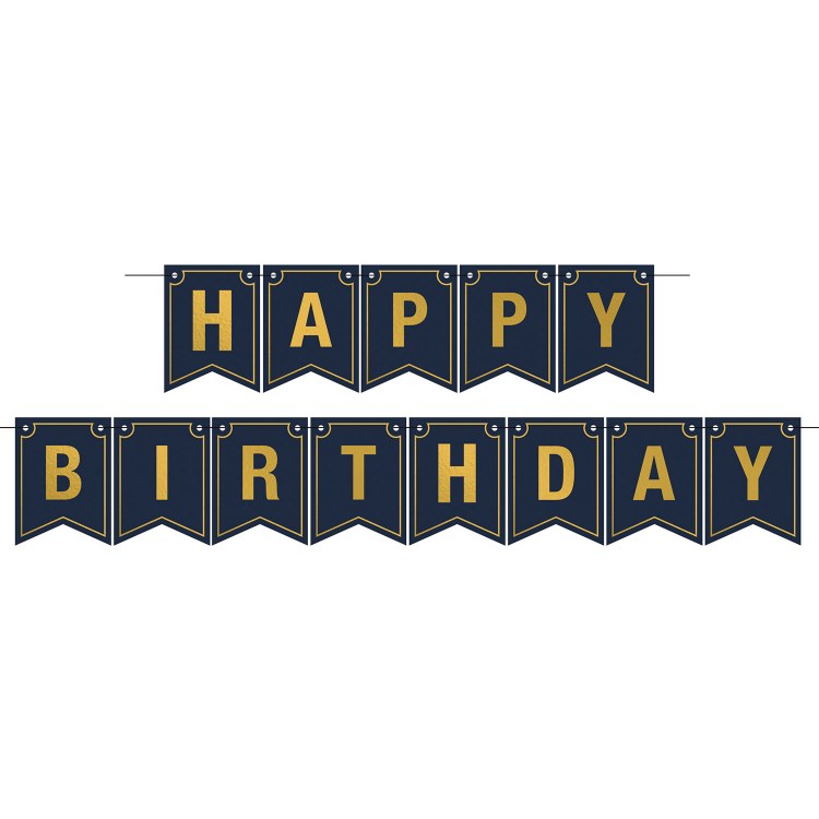 Banner Happy BDay Blk/Gld Foil