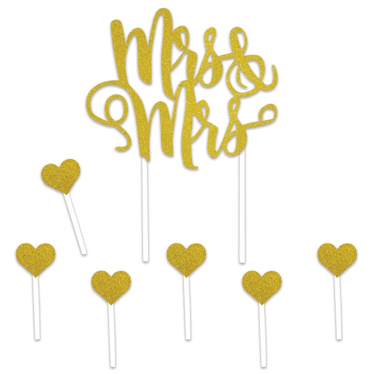 Mrs &amp; Mrs Cake Topper Gld