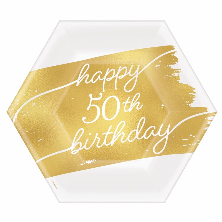 Golden 50th 7" Hexagon Plates