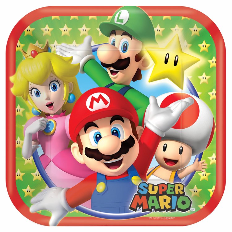 Super Mario 7in Square Plates 8ct