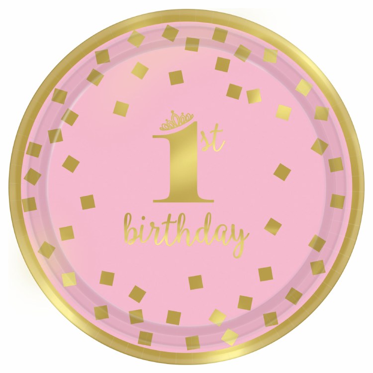 First Birthday Girl 7in Plate 8ct