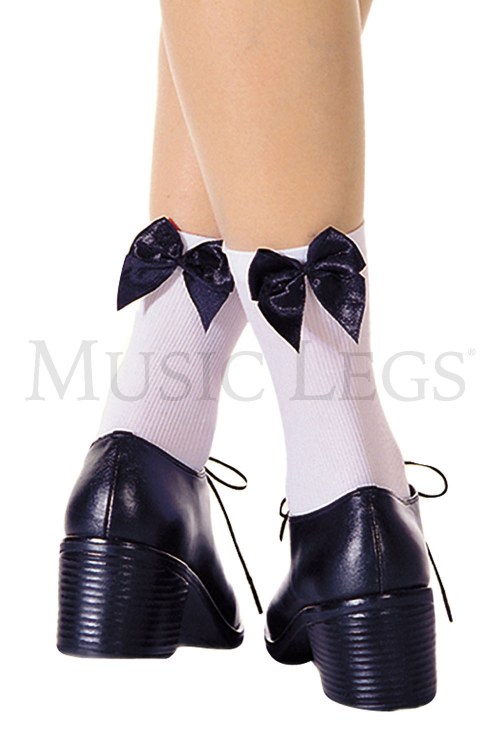 Ankle Socks Wht/Blk Bow