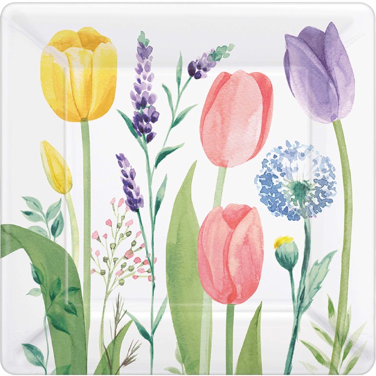 Tulip Garden 7in. Square Paper Plates ~ 8 Count