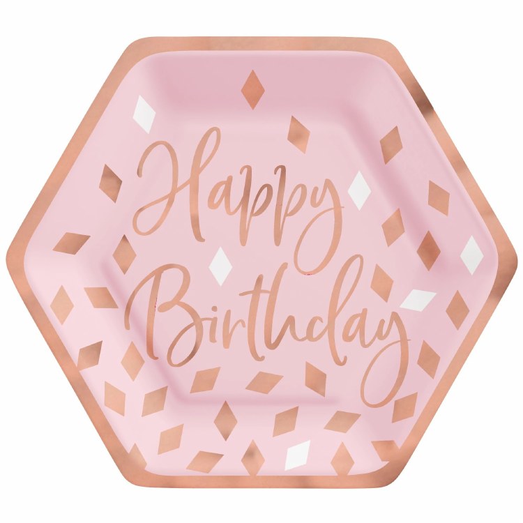 Blush Birthday 7in Hexagon Plates 8ct