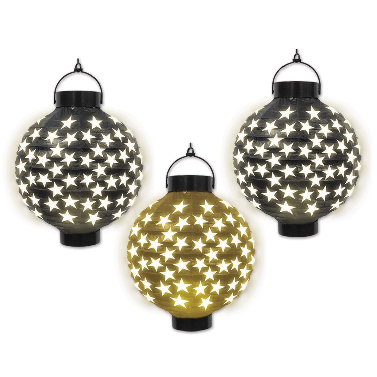 Light Up Star Pattern Paper Lantern 3pk