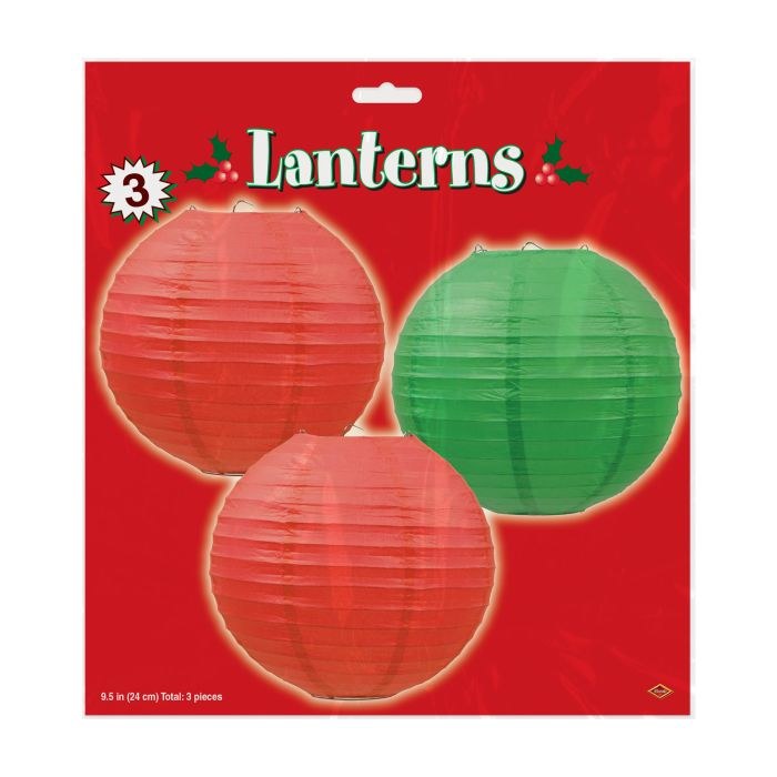 Green &amp; Red Paper Lanterns 3pk