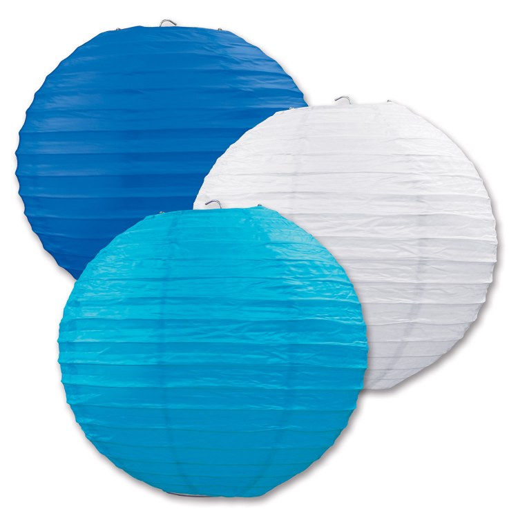 Paper Lanterns  Blue/White/Teal 3pk