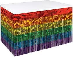Tableskirt Fringe Foil Rainbow