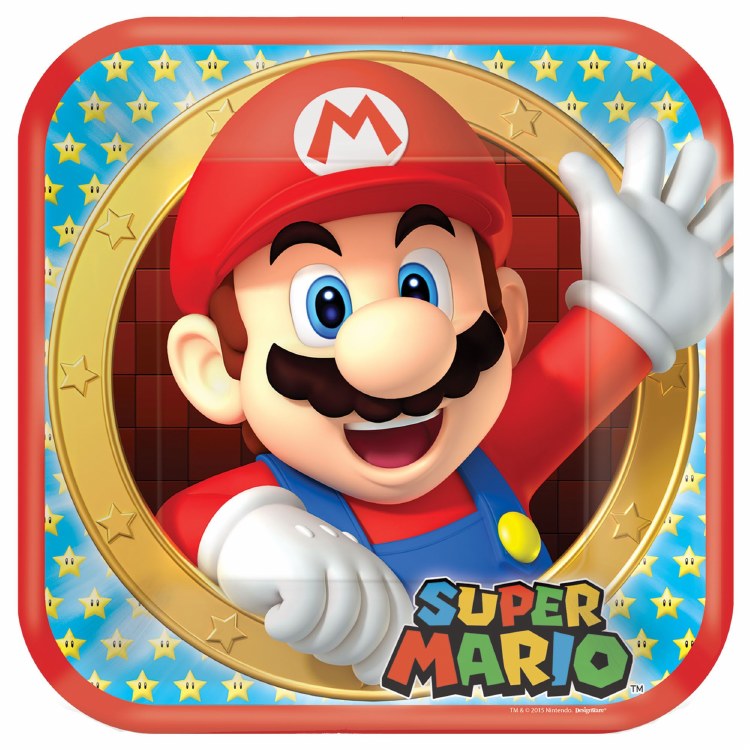 Super Mario 9in Square Plates 8ct