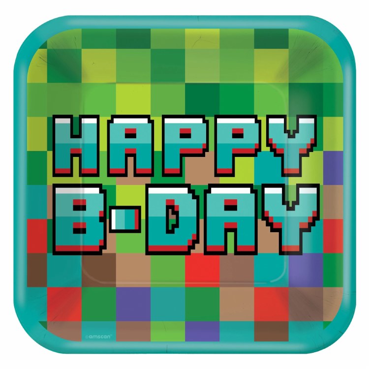 Pixel Party 9in Square Plates 8ct