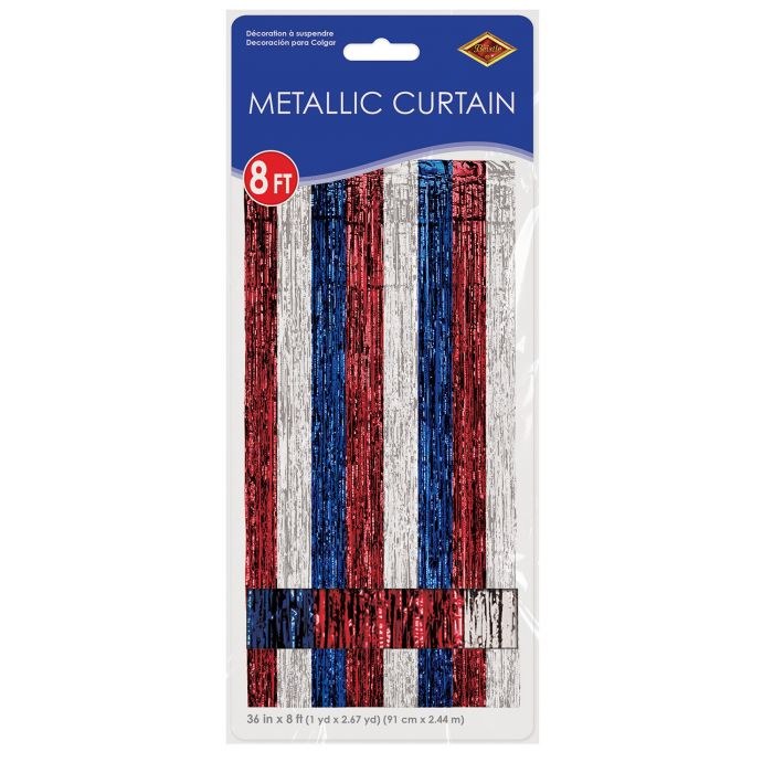 Metallic Door Curtain Red/White/Blue ~ 36" x 8'