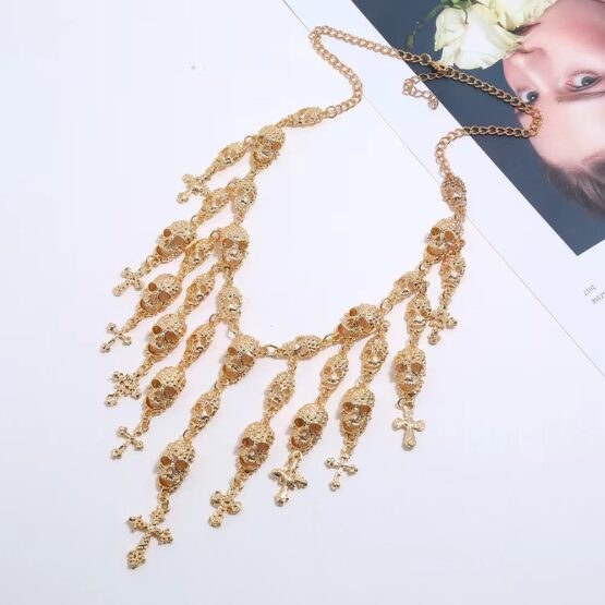 Necklace Cross &amp; Skulls Gld