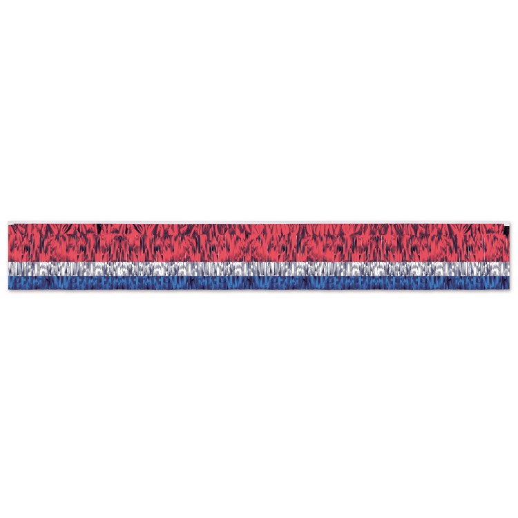Metallic Fringed Drape (Flame Resistent) Red/Silver/Blue ~ 10'