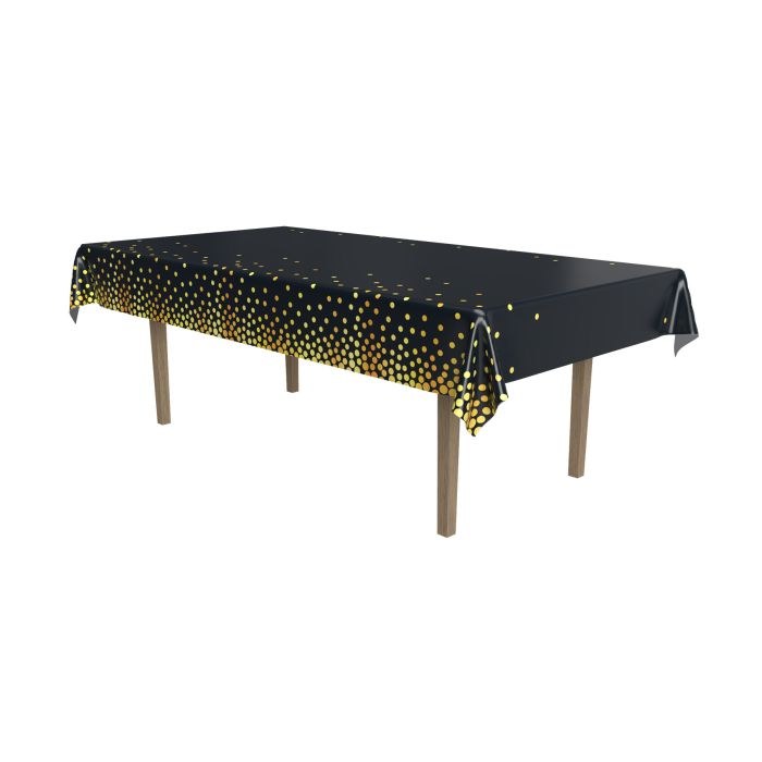 Metallic Polka Dots Tablecover Black &amp; Gold