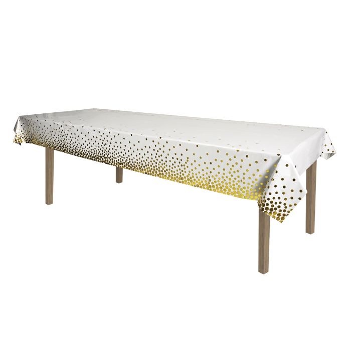Metallic Polka Dots Tablecover White &amp; Gold