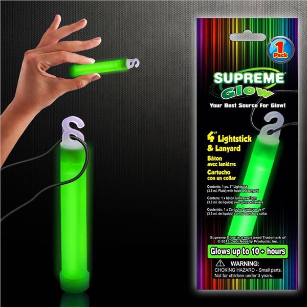 4" Glow Stick w/Lanyard Green