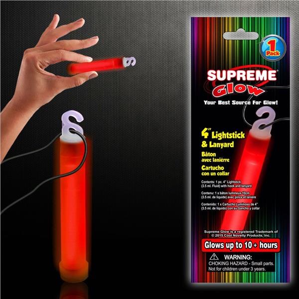 4" Glow Stick w/Lanyard Red