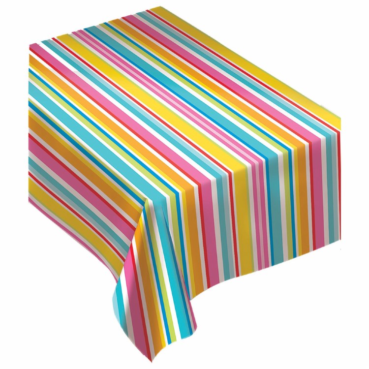 Multicolor Stripe Flannel Back Tablecover