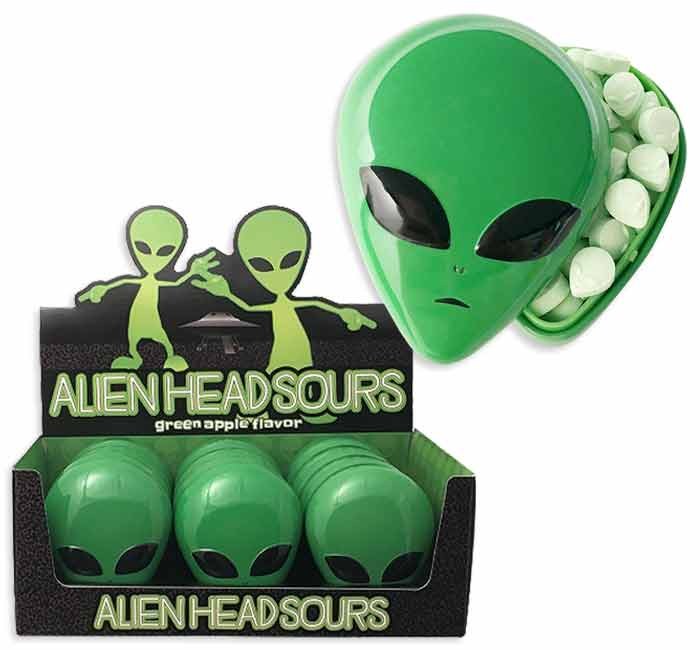 Candy Alien Head Sours Tin 1oz