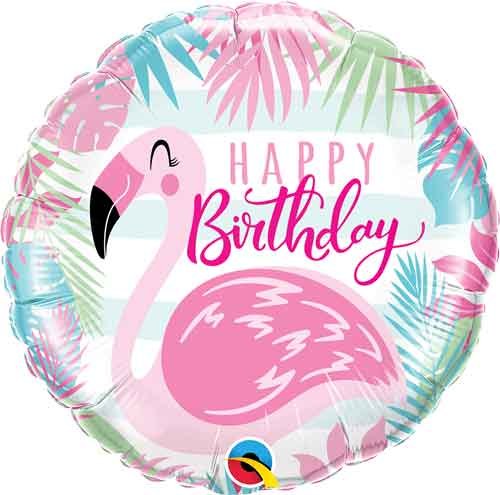 Bird, Flamingo Happy Birthday • Standard Size 18&quot; Mylar Helium Balloon