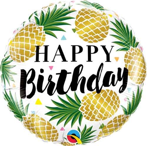 Pineapples Happy Birthday Round • Standard Size 18&quot; Mylar Helium Balloon