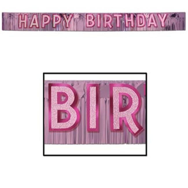 Happy Birthday Banner Fringe Pink