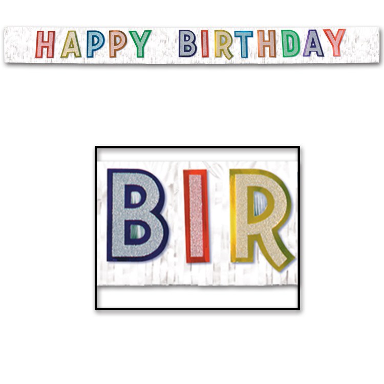 Happy Birthday Banner Fringe Metallic Rainbow