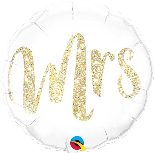 Mrs. Faux Glitter Round • Standard Size 18" Mylar Helium Balloon