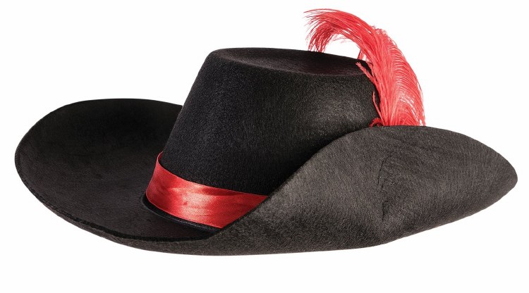 Hat Musketeer Blk w/RedFeather