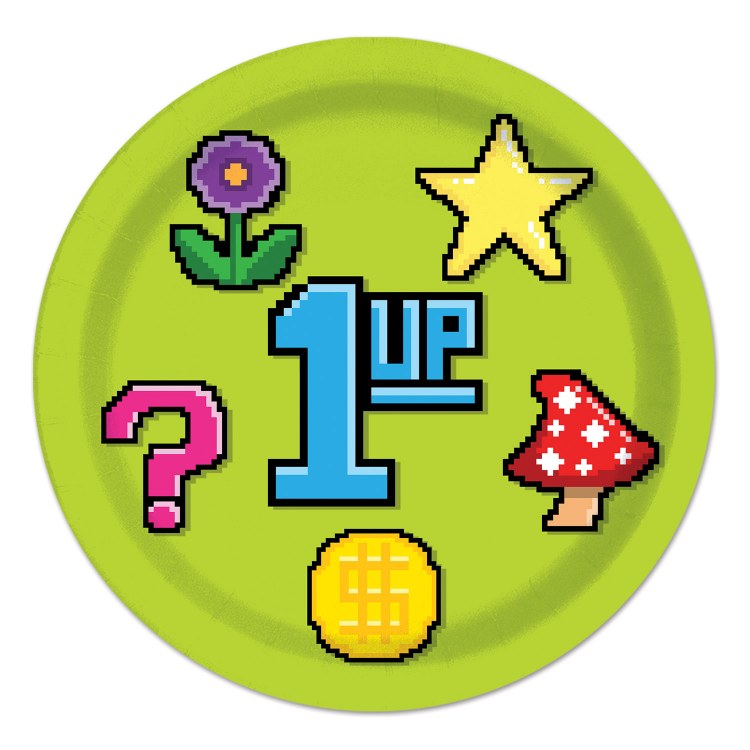 8-Bit 1UP Plates 9inch 8ct