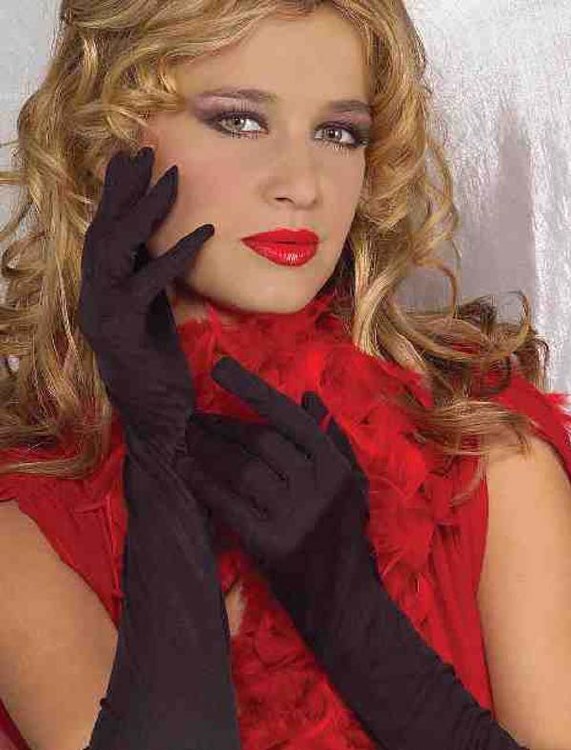 Long Black Rouched Gloves
