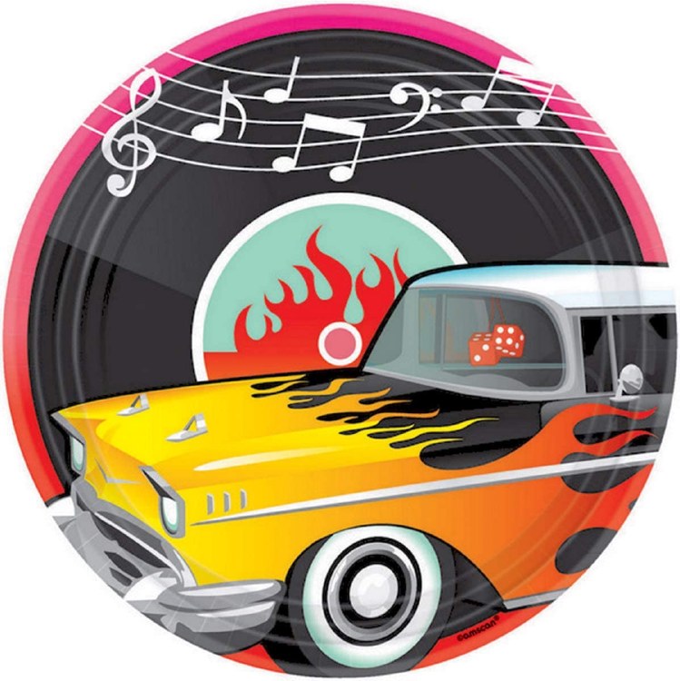 50's Record/Car 10" Plates 8ct