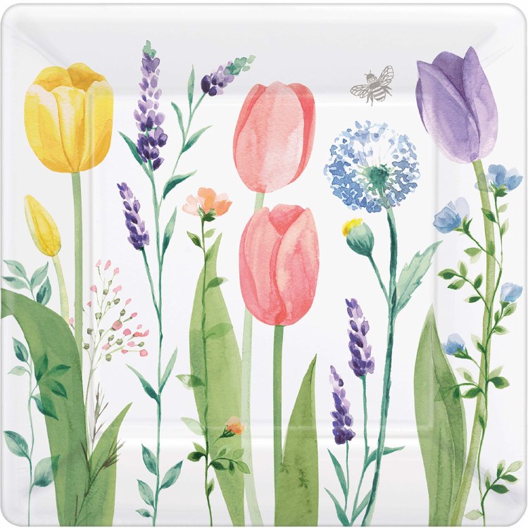 Tulip Garden 10in. Square Paper Plates ~ 8 Count