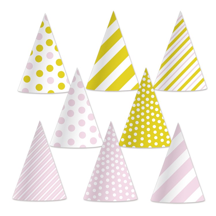 Cone Hat Pink &amp; Gold 8pk