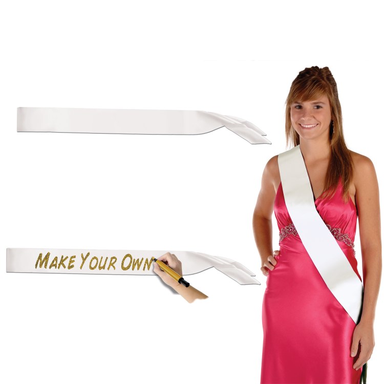 Blank Satin Sash White