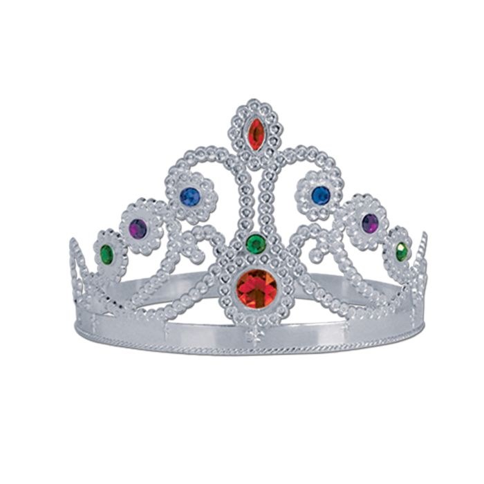 Plastic Jeweled Tiara Silver