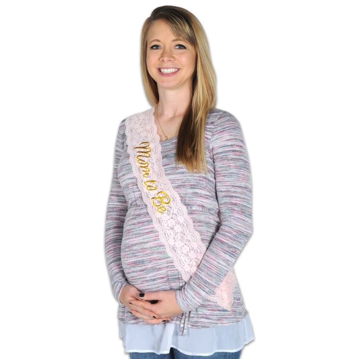 Mom to Be Sash Lace Pink