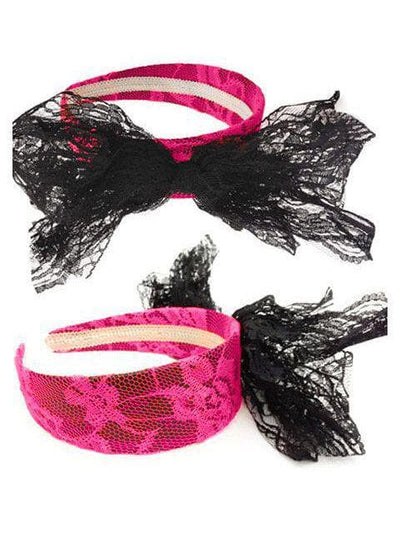 80's Lace Headband w/Bow Pink