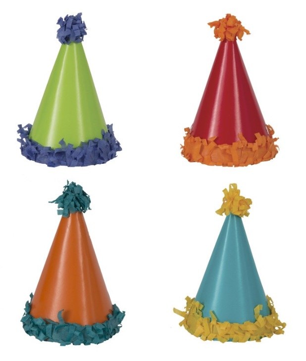 Mini Pom Pom Party Hats 8ct