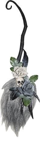 Skull &amp; Rose Broom Hang Decor